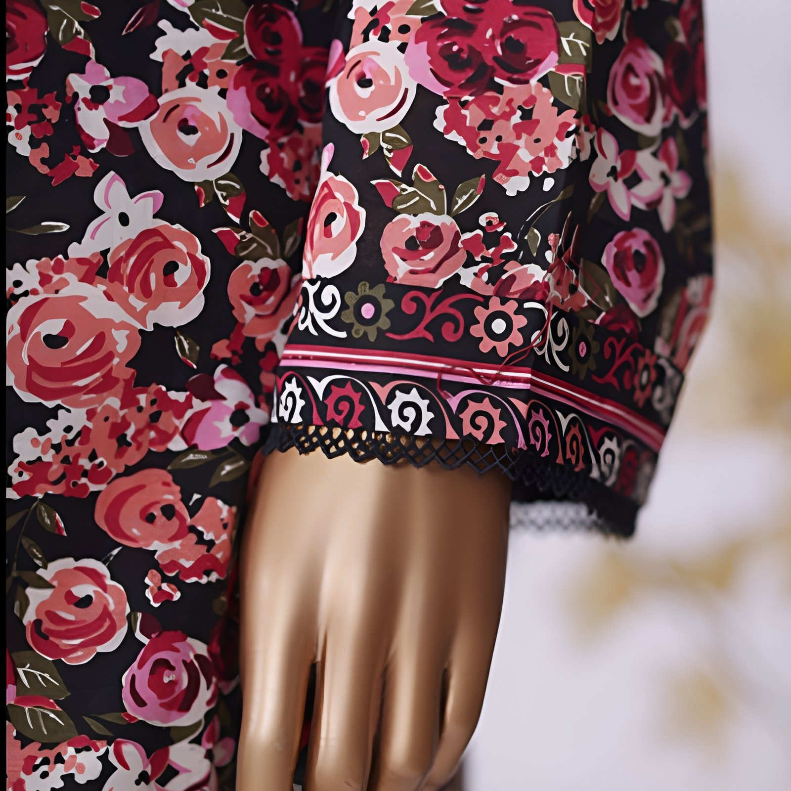 Black & Red Rose Floral Printed 2-Piece Stitched Kurti with Dupatta – Premium Lawn - Image 6
