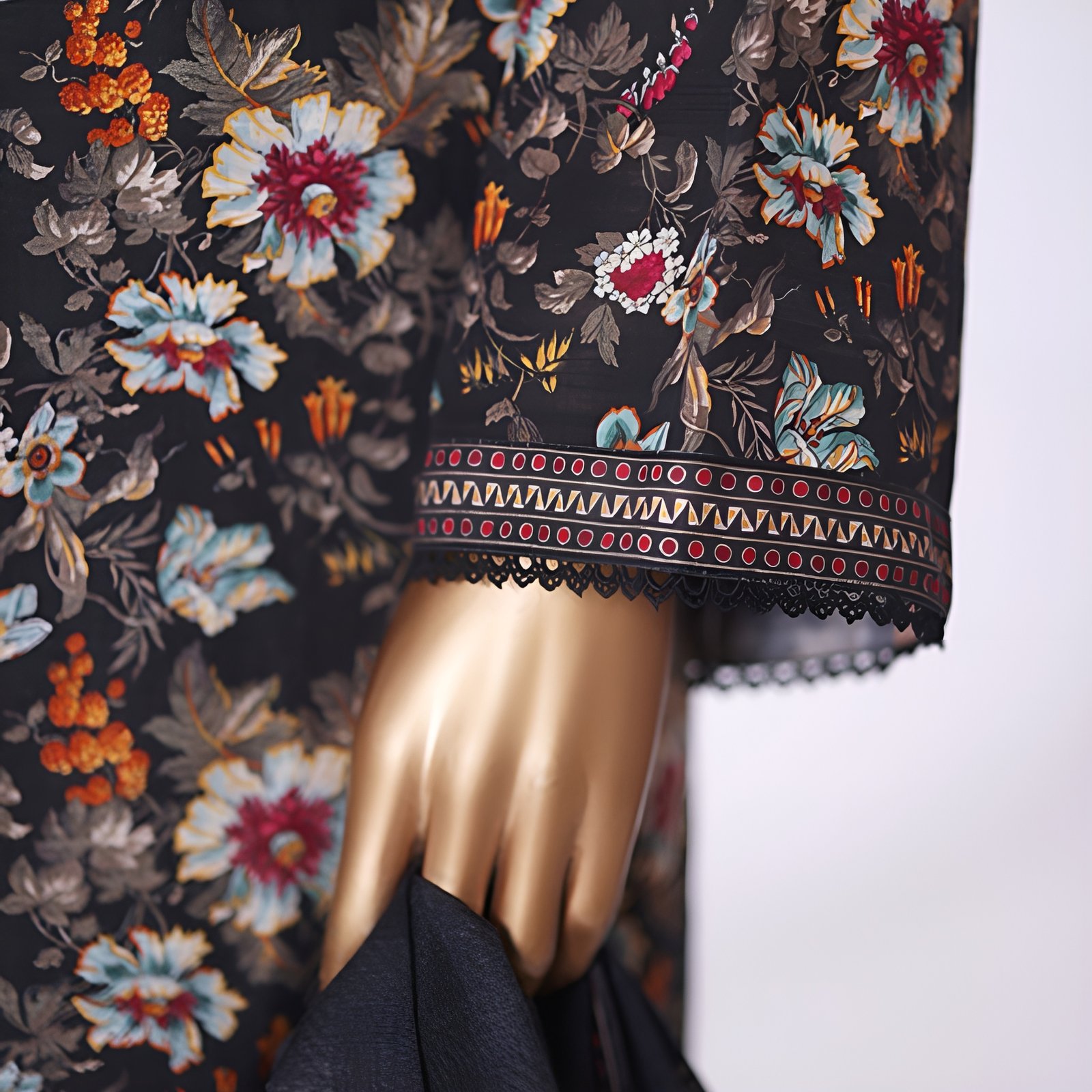 Black Floral Printed 2-Piece Stitched Kurti with Dupatta – Premium Lawn - Image 6