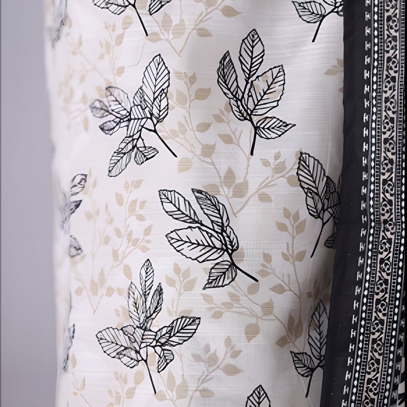 Off-White & Black Leaf Printed 2-Piece Stitched Kurti with Dupatta – Premium Lawn - Image 7