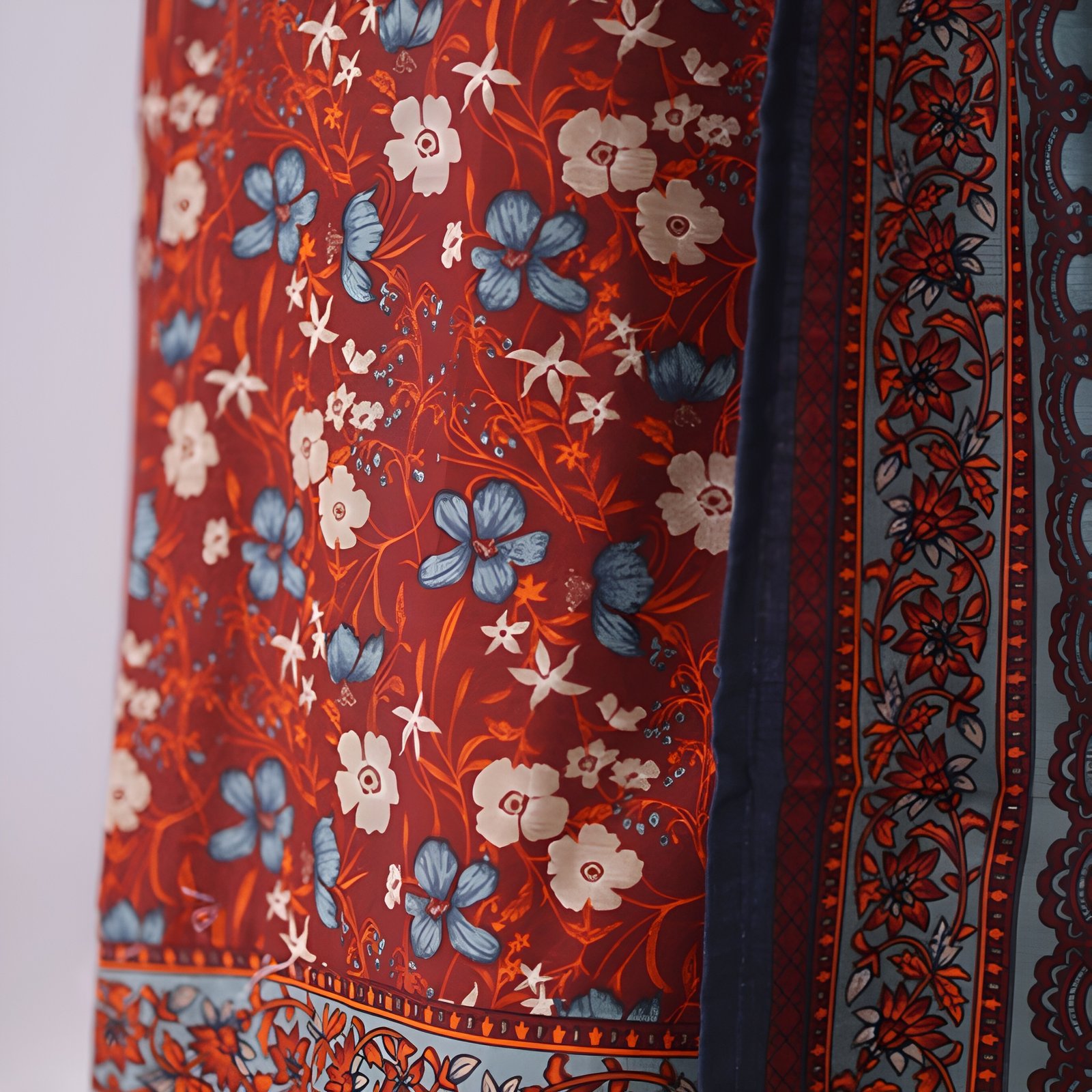 Maroon Floral Printed 2-Piece Stitched Kurti with Dupatta – Premium Lawn - Image 7