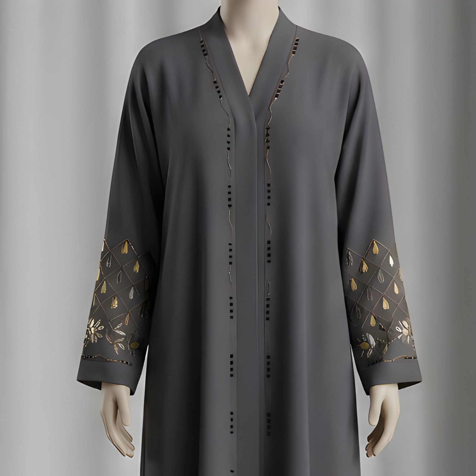 Elegant Mocha Brown Open-Front Abaya with Leaf Embroidery - Image 5