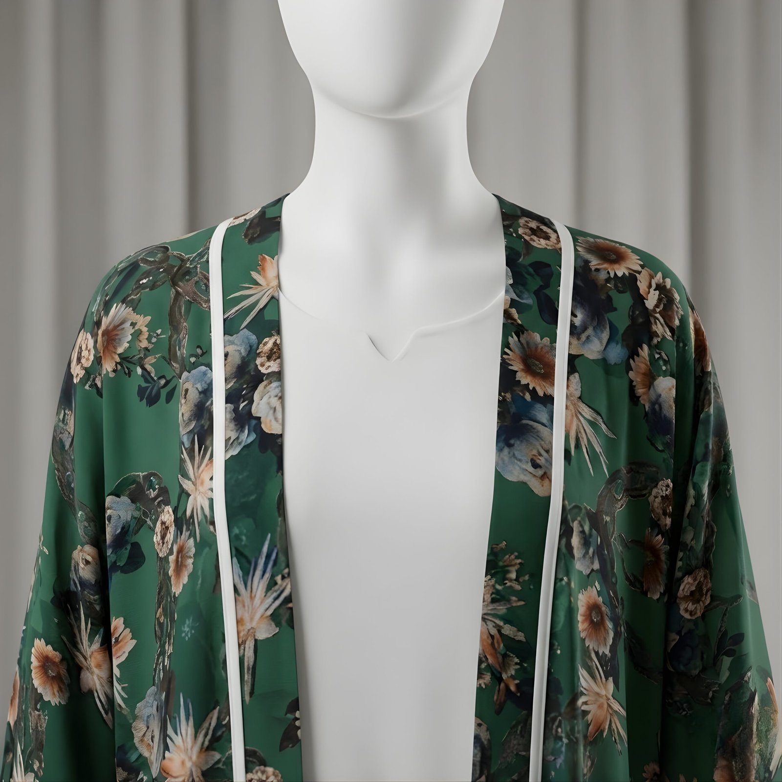 Forest Green & Gold Floral Print 3-Piece Abaya Set (Korean Georgette) - Image 5