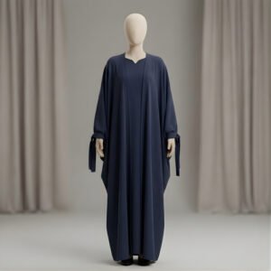 Royal Navy Blue Butterfly Abaya – Elegant Batwing Kaftan with Tie-Cuffs