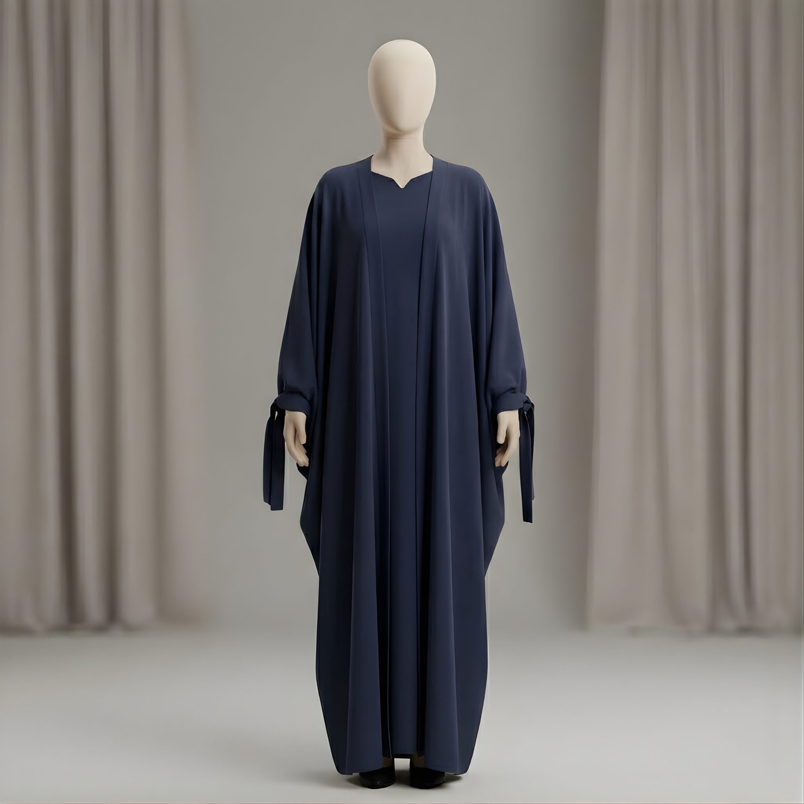 Royal Navy Blue Butterfly Abaya – Elegant Batwing Kaftan with Tie-Cuffs