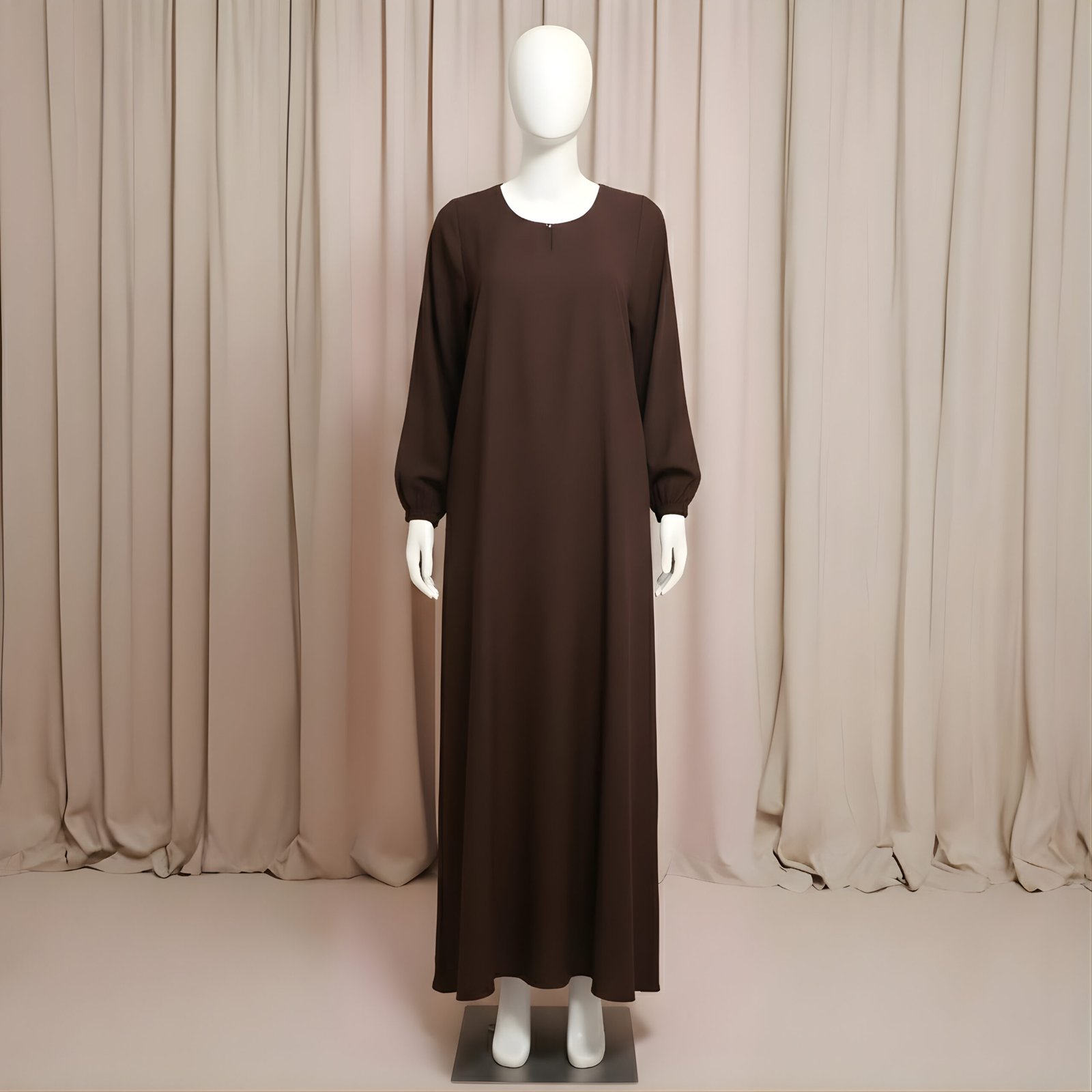 Sophisticated Dark Brown Long Dress - Premium Soft Fabric