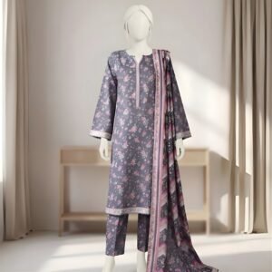 Teal Blue Floral Rose Printed 2-Piece Stitched Kurti with Dupatta – Premium Lawn