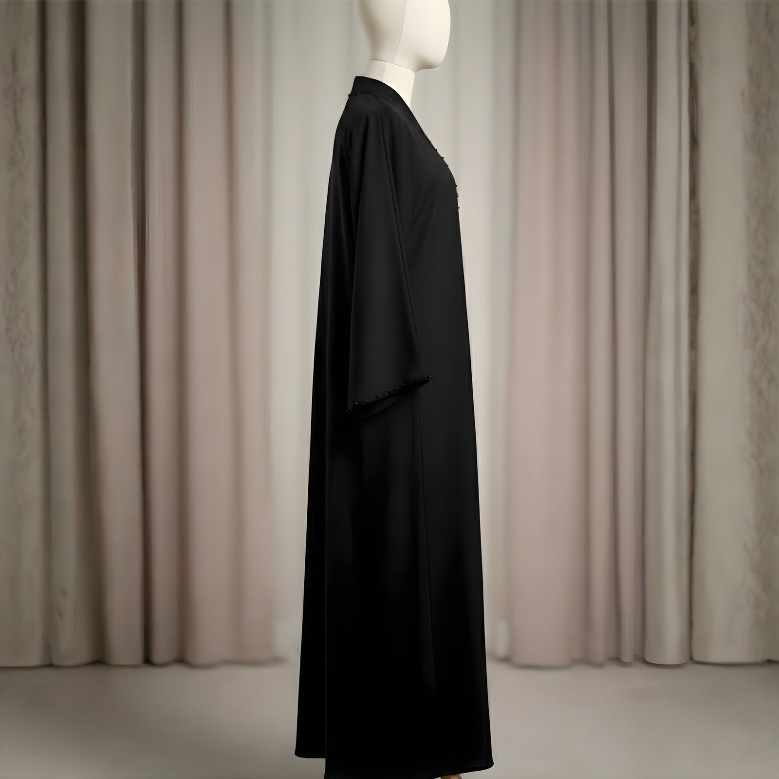 Premium Midnight Black Embroidered Abaya – Hand-Beaded Bow Motif Edition - Image 2