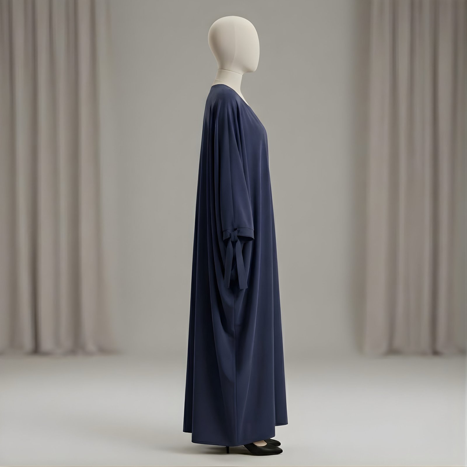 Royal Navy Blue Butterfly Abaya – Elegant Batwing Kaftan with Tie-Cuffs - Image 2