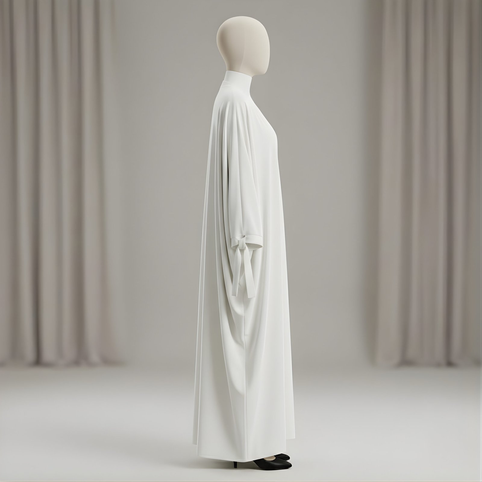 Elegant Minimalist Off White Abaya Set with Tie-Knots | 2-Piece Flowy Modest Gown - Image 2
