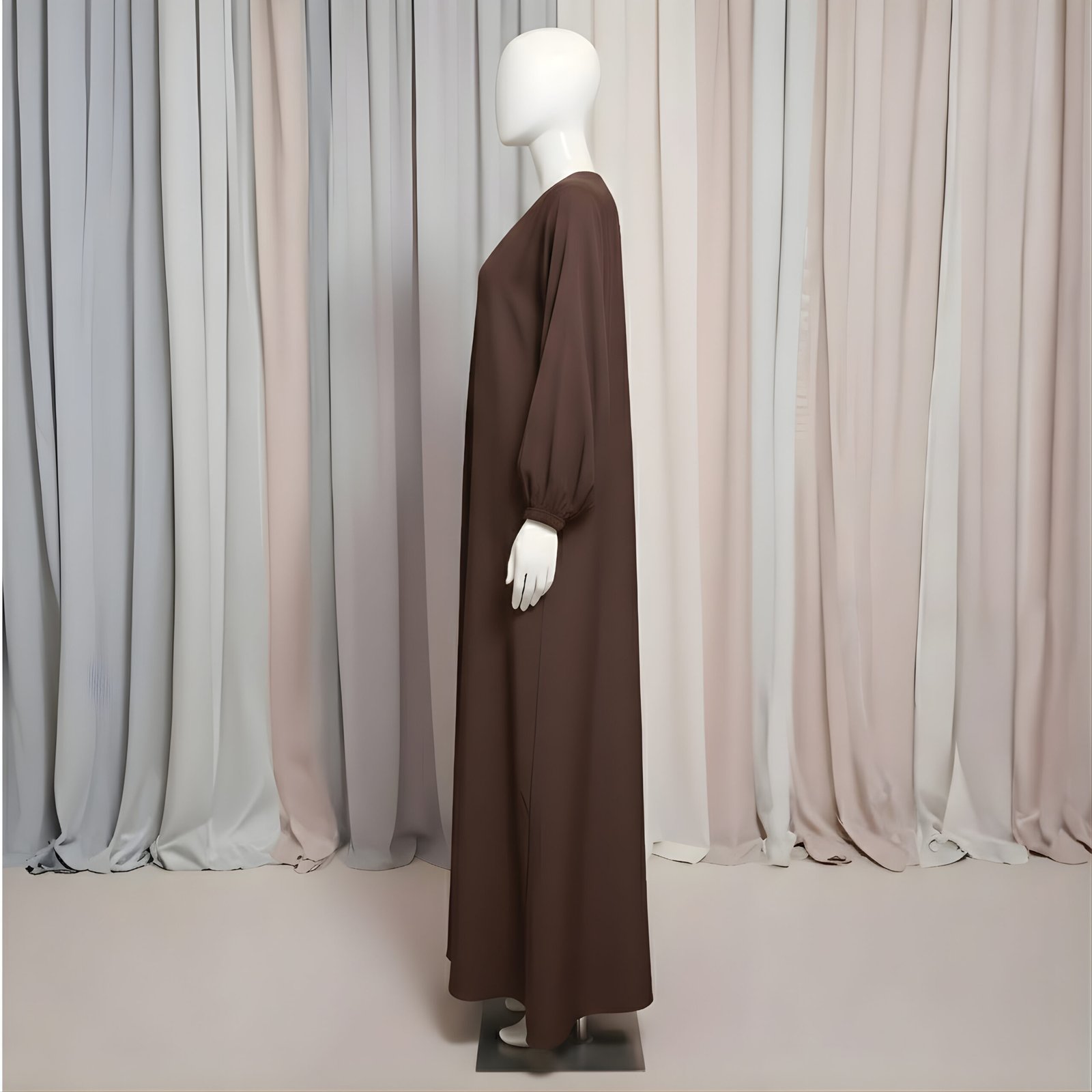 Sophisticated Dark Brown Long Dress - Premium Soft Fabric - Image 2
