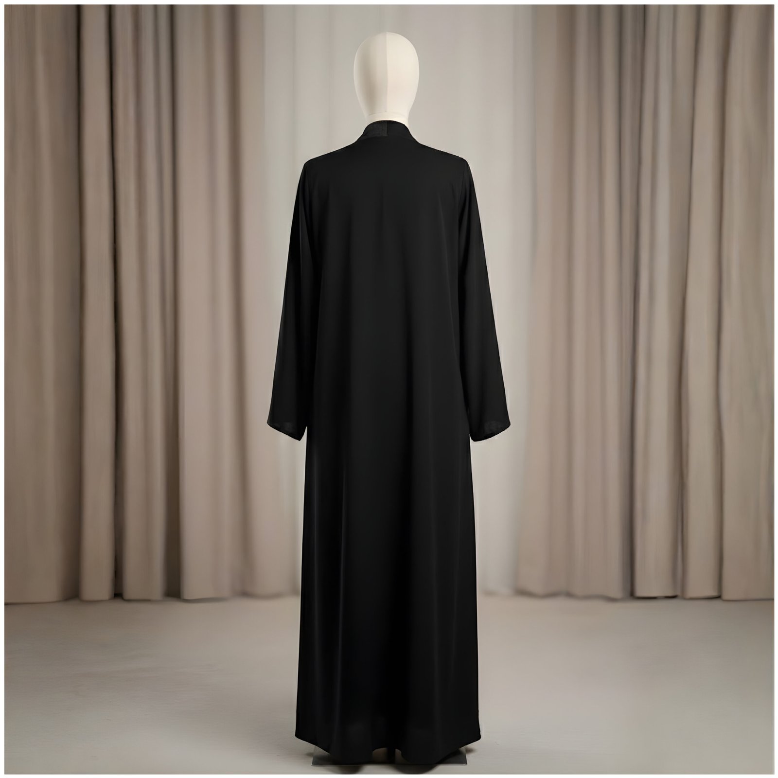 Premium Midnight Black Embroidered Abaya – Hand-Beaded Bow Motif Edition - Image 3
