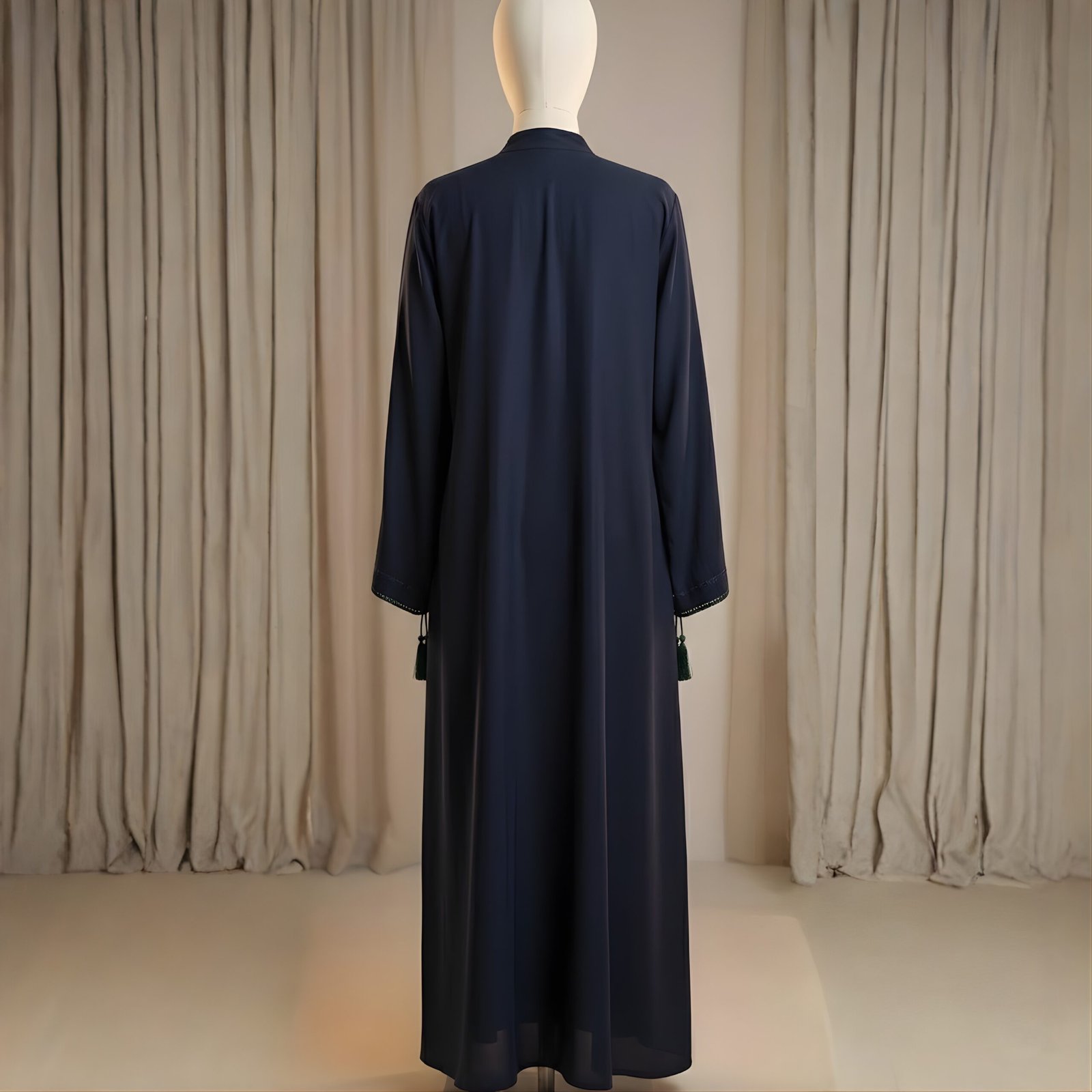 Midnight Azure Leaf-Embroidered Chiffon Abaya - Image 2