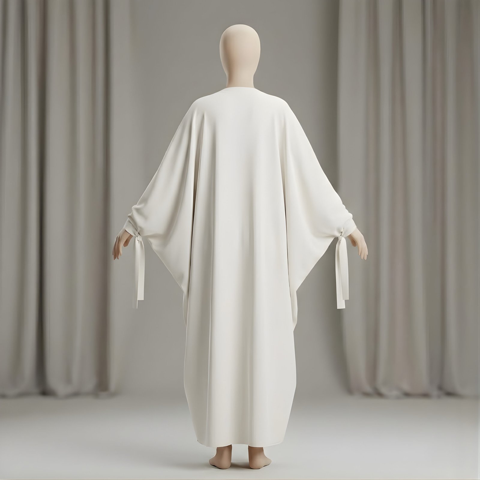Elegant Minimalist Off White Abaya Set with Tie-Knots | 2-Piece Flowy Modest Gown - Image 3