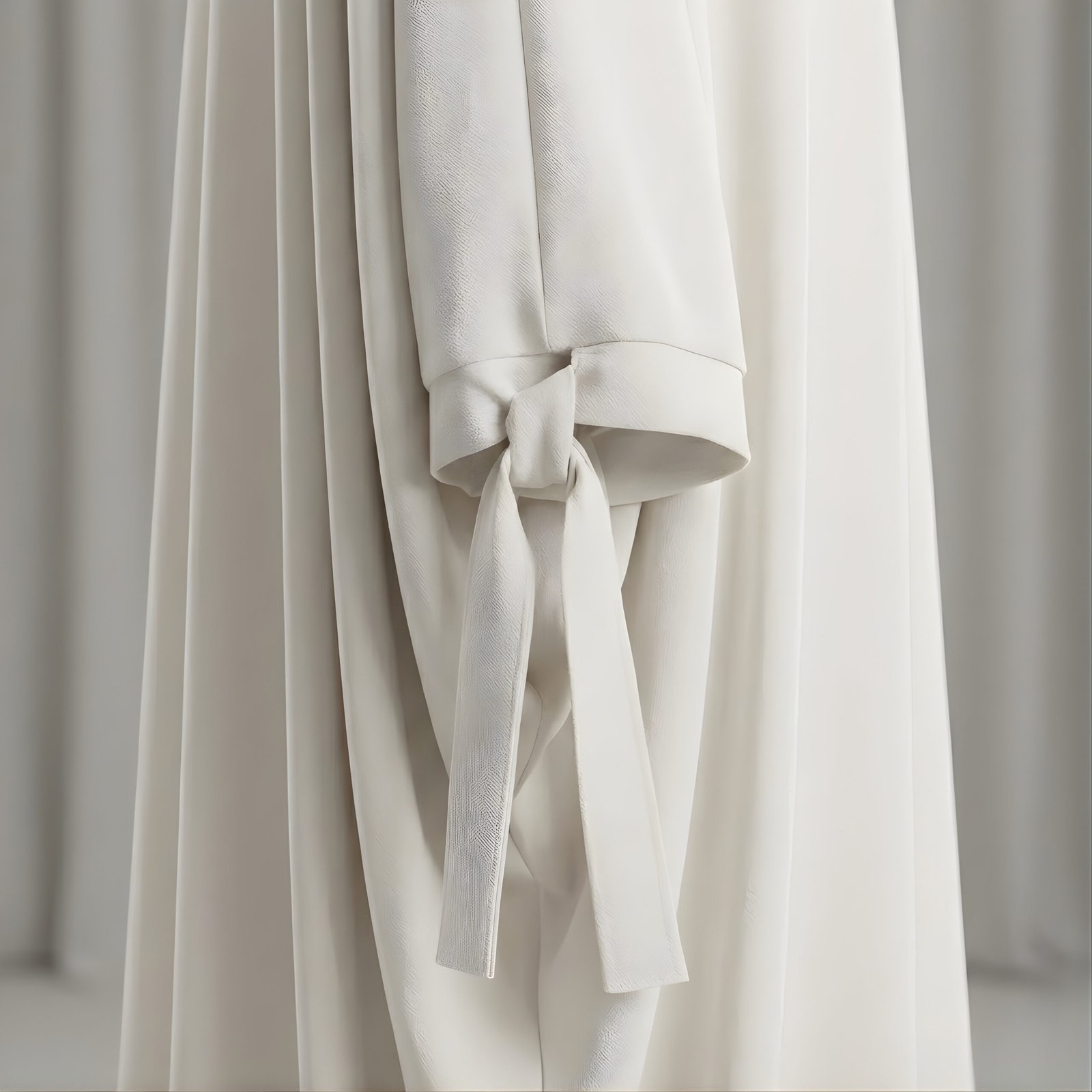Elegant Minimalist Off White Abaya Set with Tie-Knots | 2-Piece Flowy Modest Gown - Image 4