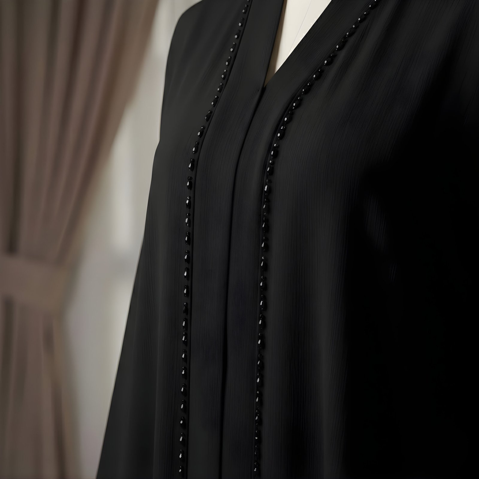Premium Midnight Black Embroidered Abaya – Hand-Beaded Bow Motif Edition - Image 5