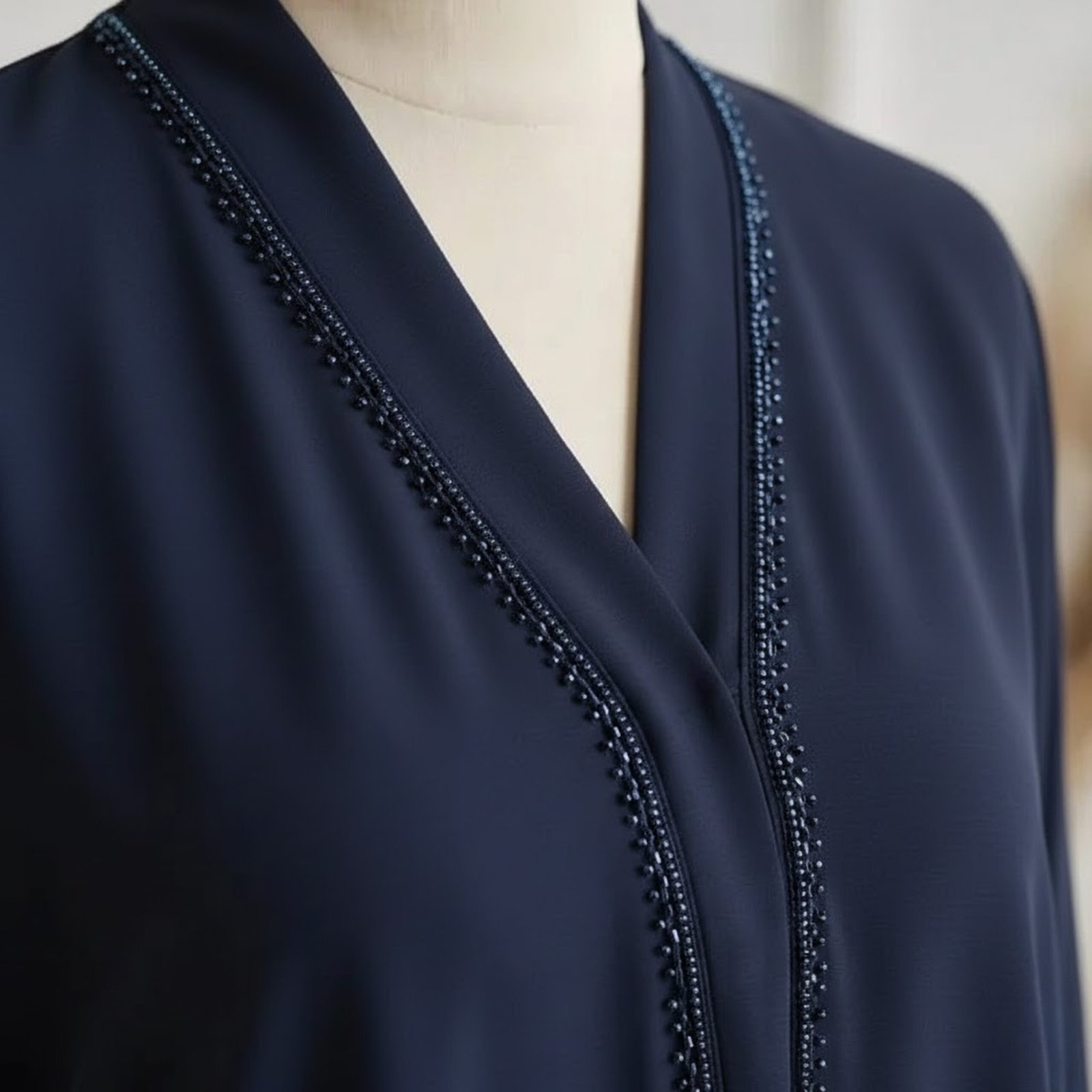 Midnight Azure Leaf-Embroidered Chiffon Abaya - Image 4