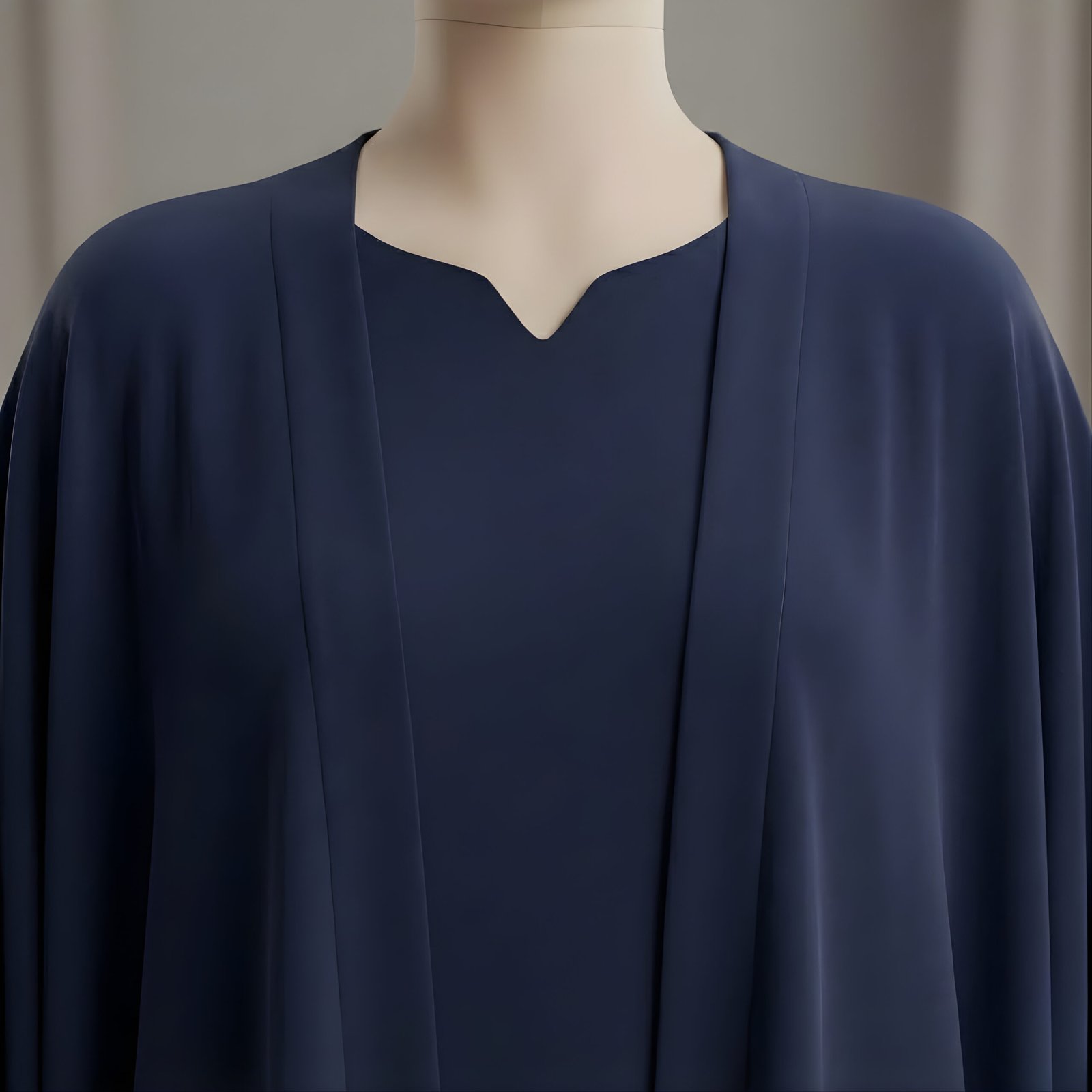 Royal Navy Blue Butterfly Abaya – Elegant Batwing Kaftan with Tie-Cuffs - Image 5