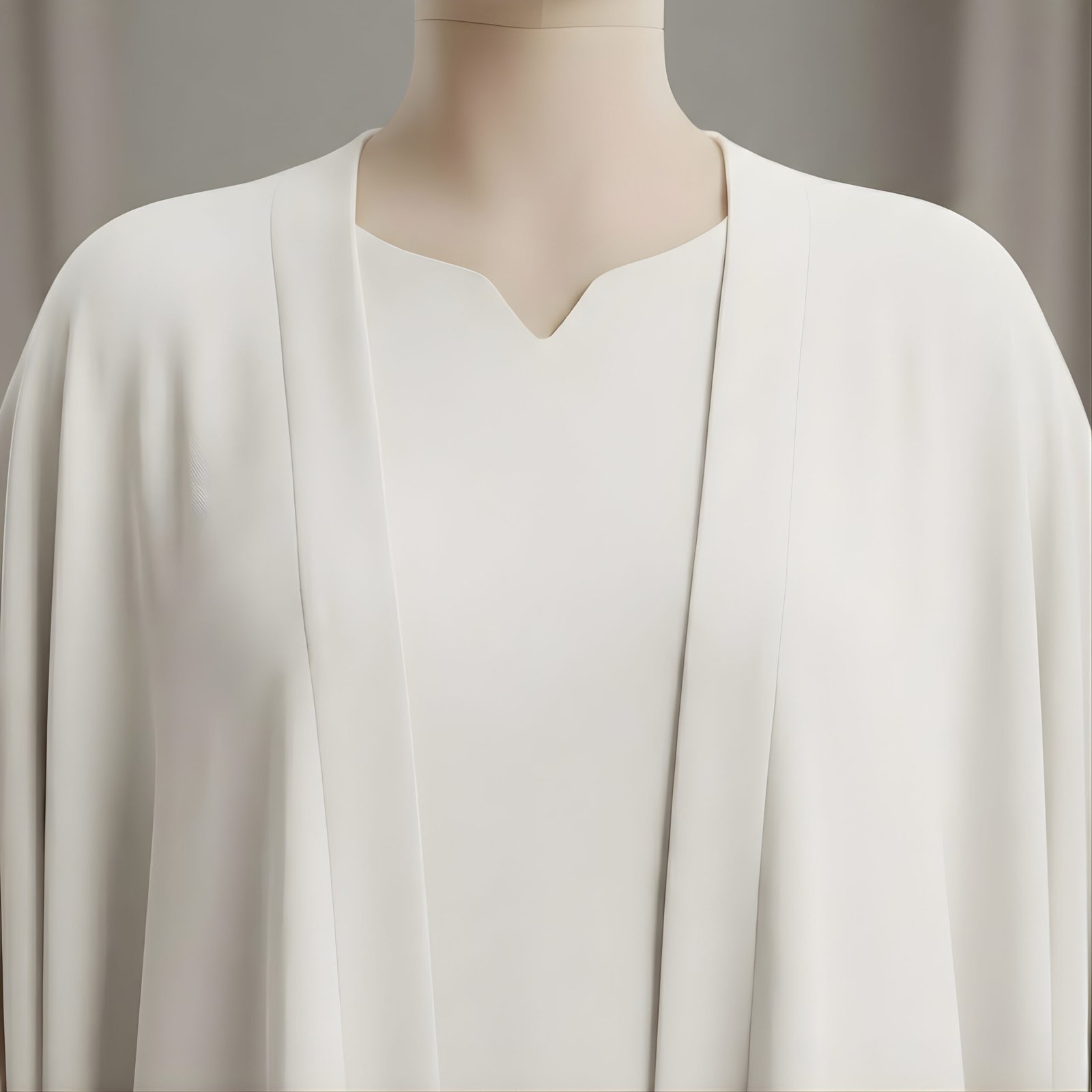 Elegant Minimalist Off White Abaya Set with Tie-Knots | 2-Piece Flowy Modest Gown - Image 5