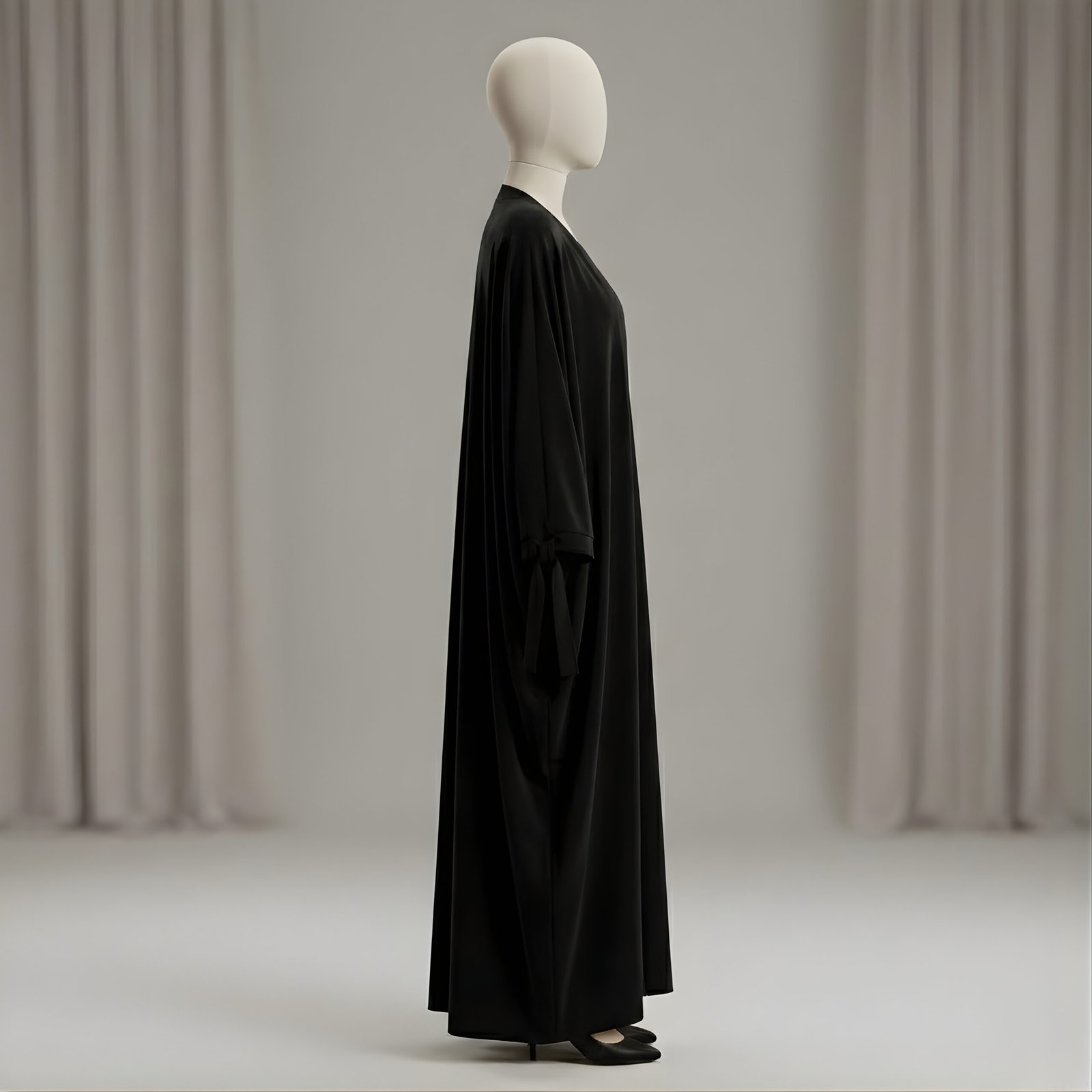 Premium Black Butterfly Abaya with Ribbon Cuff Detailing – Elegant Batwing Kaftan - Image 2