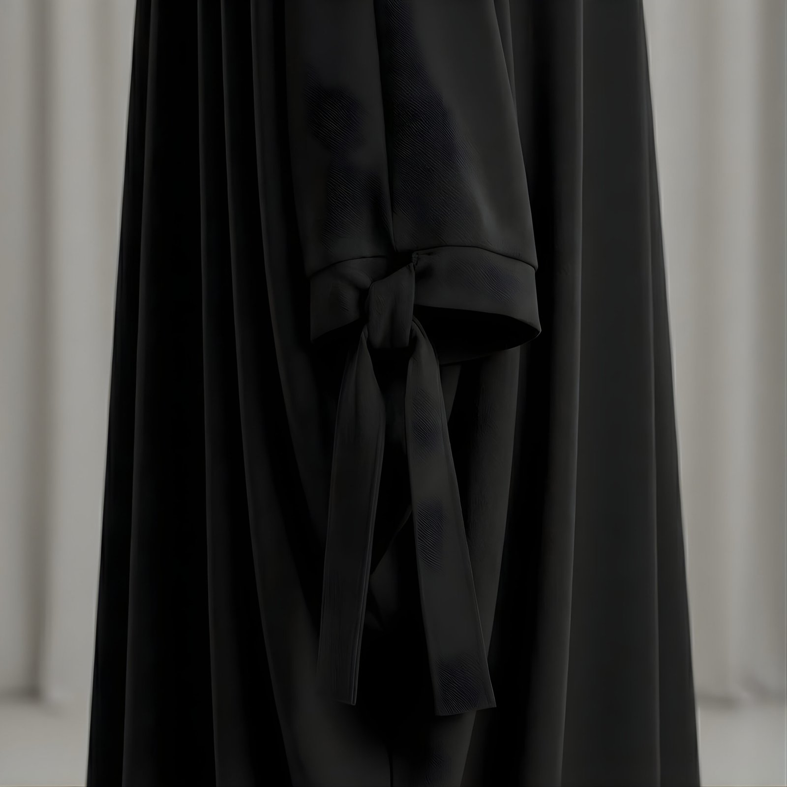 Premium Black Butterfly Abaya with Ribbon Cuff Detailing – Elegant Batwing Kaftan - Image 4
